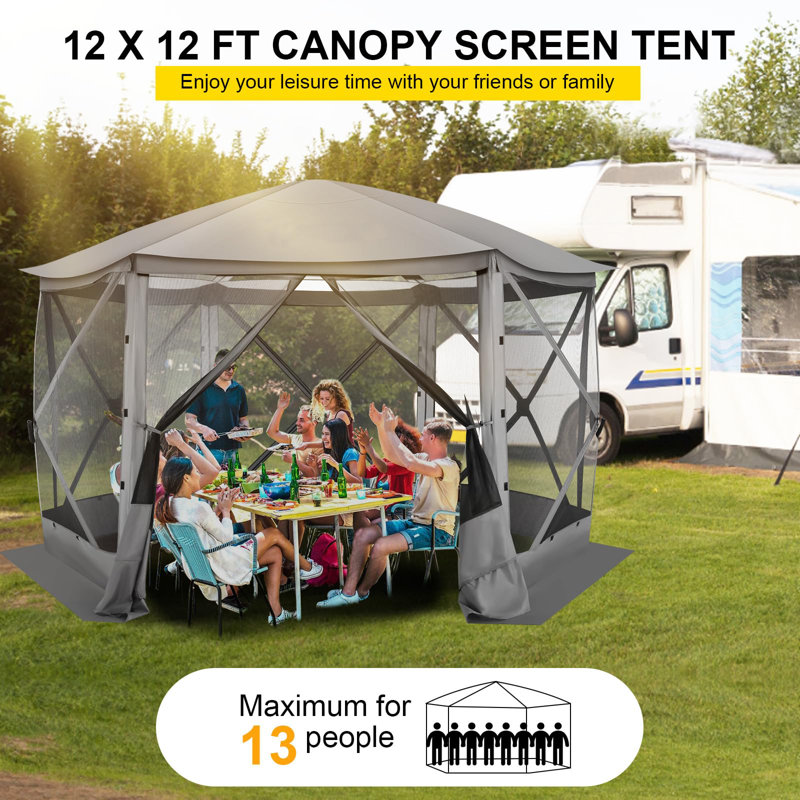 12x12 Pop-up Gazebo Starry Sky Screen Canopy Tent Screen House for Camping, Screen Room with Mosquito Netting, Hub Tent Instant Screened Canopy with Carrying Bag and Ground Stakes