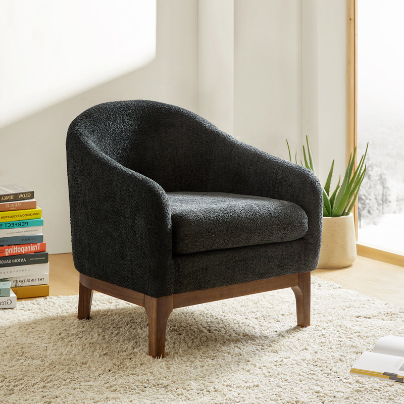 Joseph Modern Boucle Armchair Chair with Barrel Back, Black