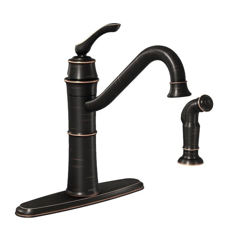 Moen Wetherly Single Handle Kitchen Faucet with Side Spray and Optional Deckplate, Bronze