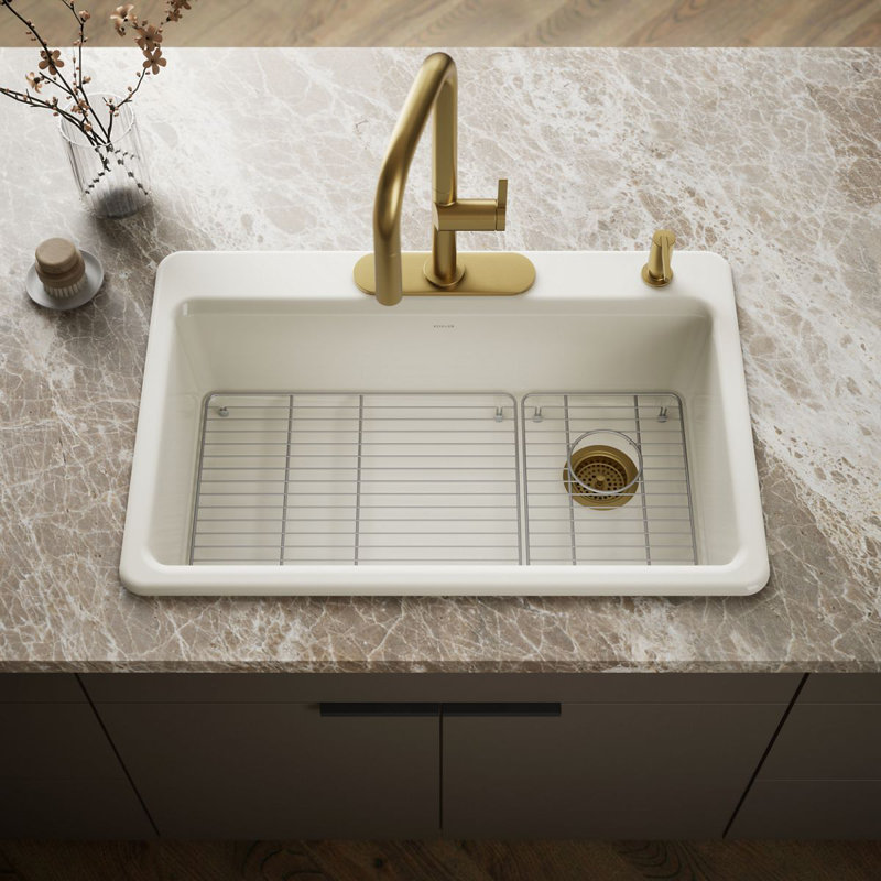Riverby 33" Top-Mount Single-Bowl Kitchen Sink, Biscuit, 4 hole
