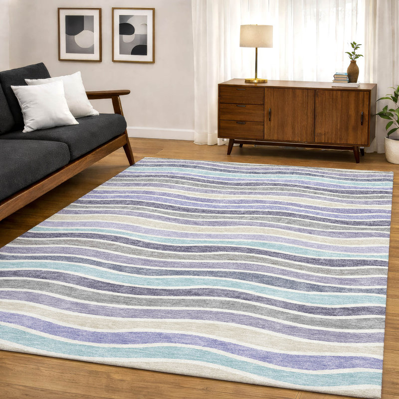 Premium Machine Washable Mayfield AMF2333 Stripes Rug, 10' x 14', Lavender