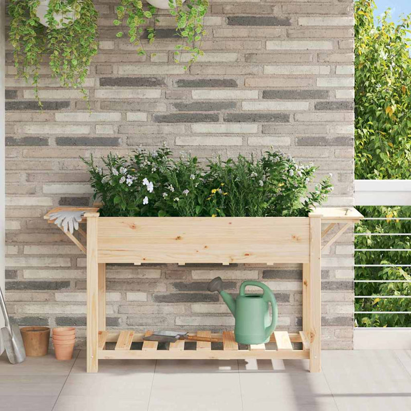 Garden Planter with Shelf Solid Fir Wood Terrace Outdoor Stylish, 76.5cm x 155cm x 59cm