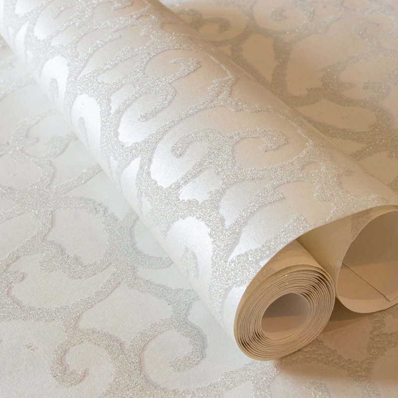 Universe Pluto Glass Stone Motif Wallpaper Rol, Cream/White