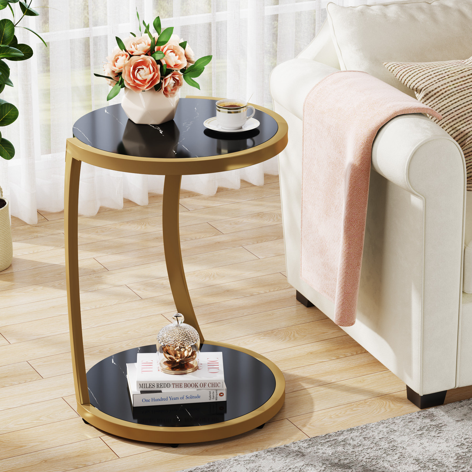 Tribesigns C Shaped Side Table, Round End Table with Faux Marble Top,  Modern Couch Table Bedside Table Small Coffee Snack Accent Table for Living  Room, Bedroom 