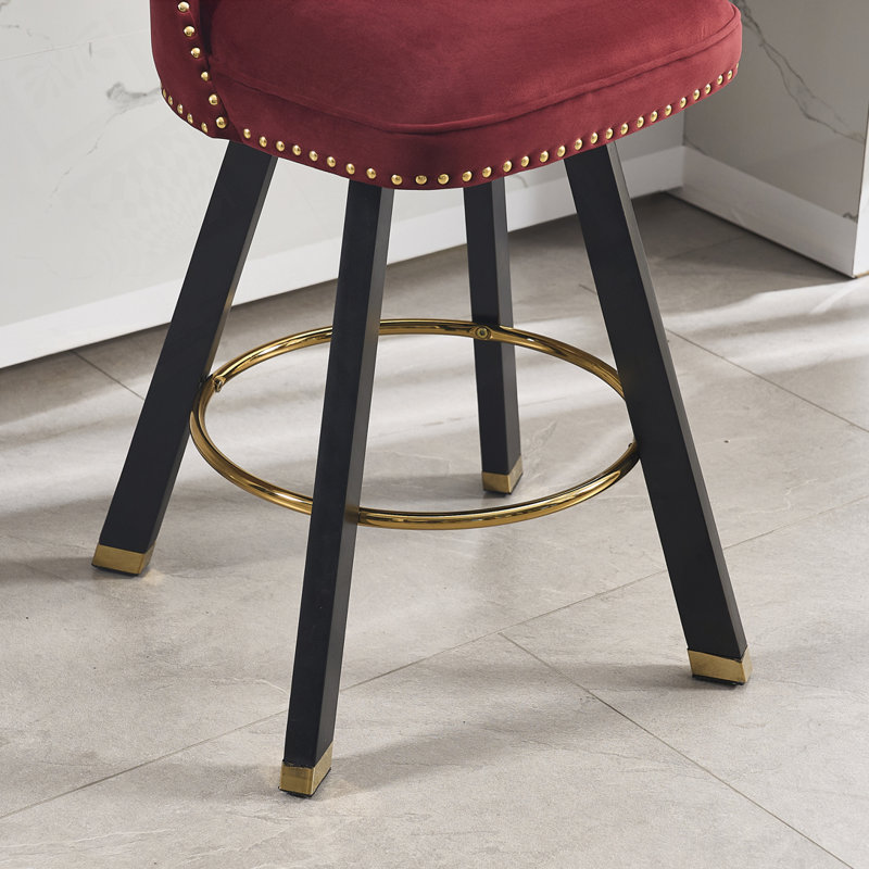 Ensemble de 2 tabourets de bar rembourrés en velours, Rouge