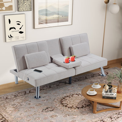 Jamilah 65.4"Wide Modern Soft Upholstered Recilning Convertible Sofa with Console by Ivy Bronx