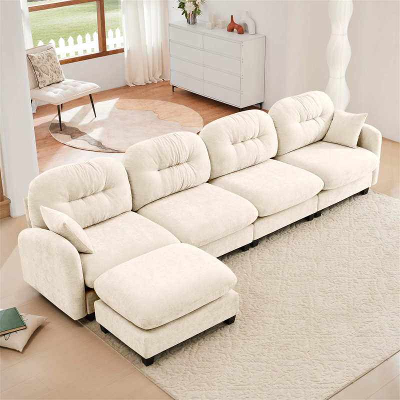 Canapé modulaire en L modulaire avec repose-pieds, tissu doux, conception ergonomique, coussin capitonné, installation facile pour divers espaces