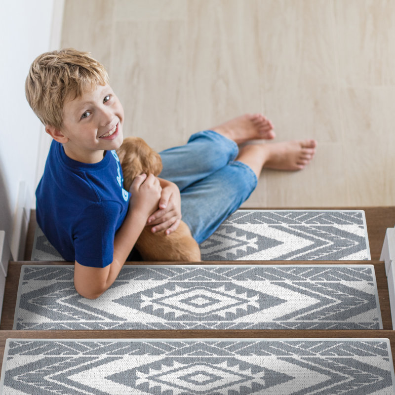 Tapis d'escalier intérieur antidérapant Menan, gris