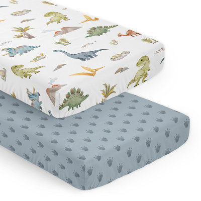 Watercolor Dinosaur Dino 2 Pack Fitted Crib Sheet by Sweet Jojo Designs