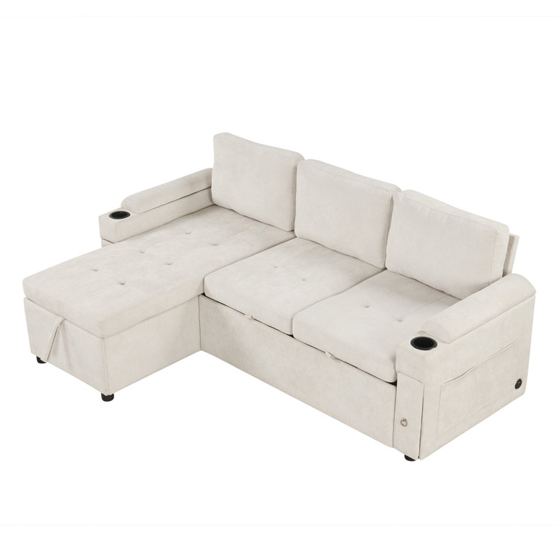 Canapé-lit en L 83,5 po avec rangement, Beige