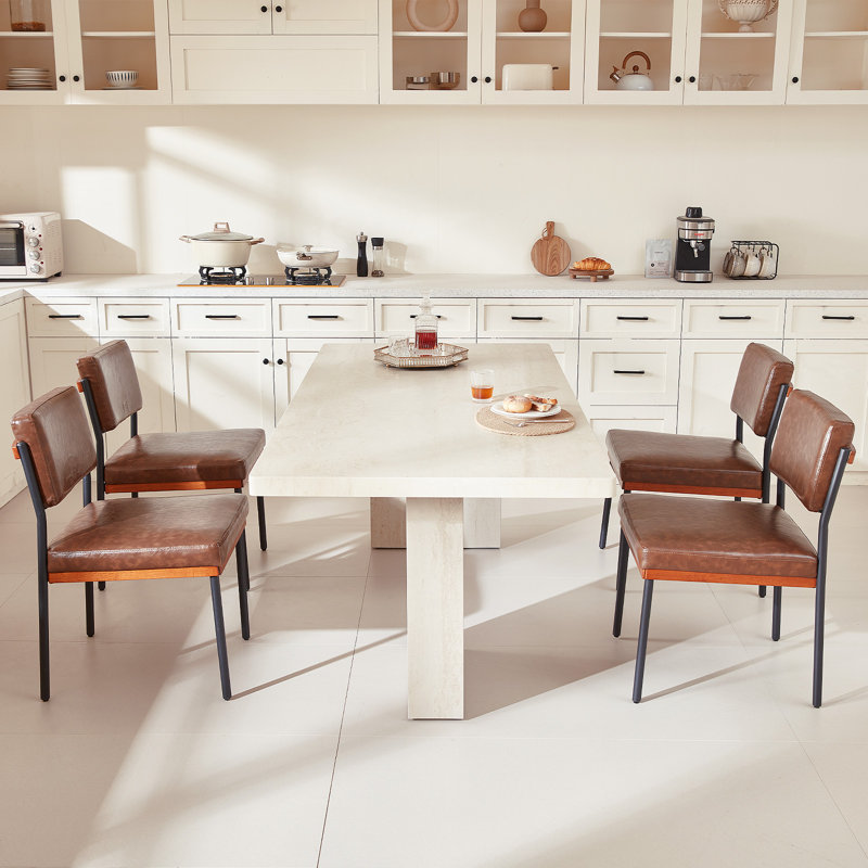 Modern Dining Chairs Set of 4, Kitchen Chairs with Thick Cushions and Adjustable Foot Pads, Upholstered Faux Leather Dining Room Chairs with Sturdy Metal Legs,Coffee