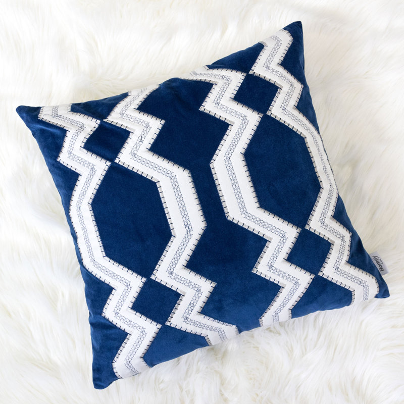 Coussin en soie Haerlo, Bleu / blanc