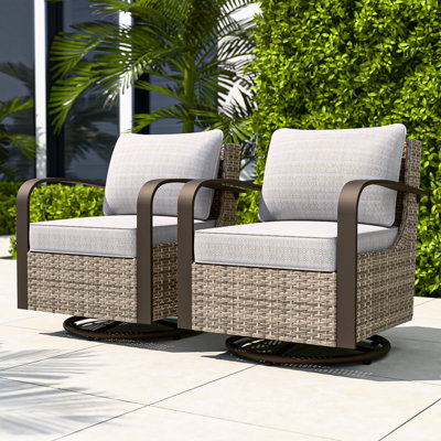Patio Brown Wicker Rattan Swivel Rocker Glider Chair, Metal Curved Armrest, (Set of 2)