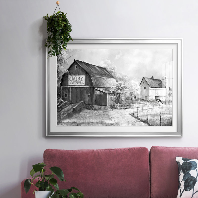 Jour à la ferme, cadre encadré, biseauté mat et verre, Argent, H 27 po x l 39 po x P 1,5 po