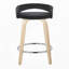 Tabouret de bar pivotant à hauteur fixe en bois naturel et velours noir avec repose-pieds ronds en métal chromé, lot de 2-134824064