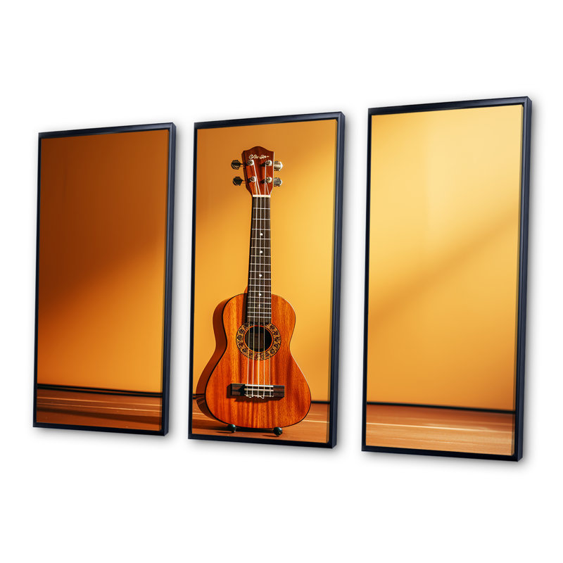 Minimalisme, guitare jaune, musique, mélodie, H 28 po x l 36 po x P 1 po, Cadre flottant noir