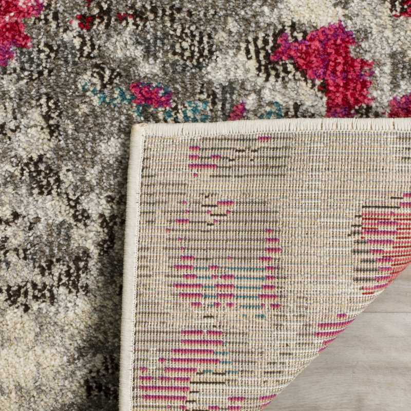 Hertzler Abstract Area Rug, Rectangle 9' x 12', Grey/Fuchsia