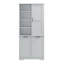 Armoire de rangement pour salle de bain avec portes et tiroirs, panier à linge inclinable, plusieurs espaces de rangement, style autoportant, tablette ouverte, tablette réglable, gris