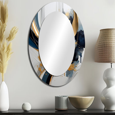 Abstrait tourbillon bleu doré de sérénité II - miroir mural ovale moderne doré