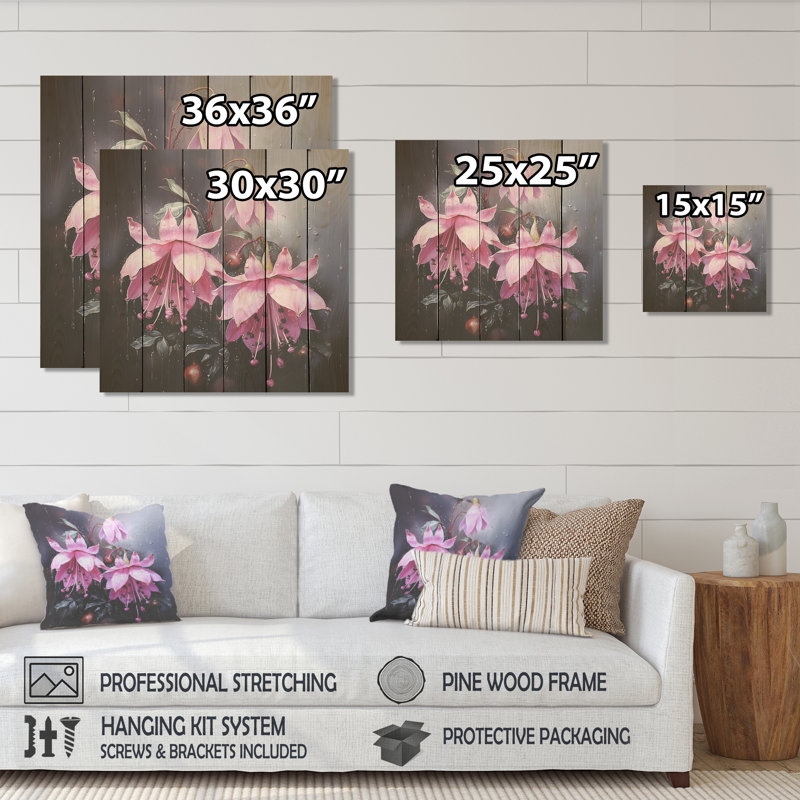 Garden Purple Hardy Fuchsia Plants II - Fuschia On Wood Print, 36" H x 36" W