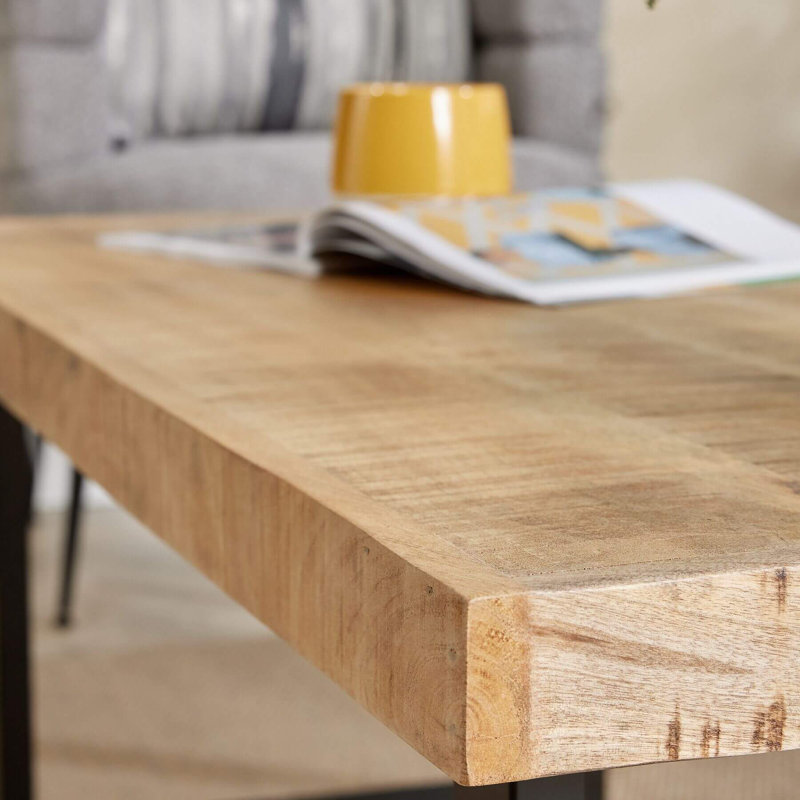 Macau Industrial Solid Wood and Metal Coffee Table, 45cm H x 112cm W x 55cm L