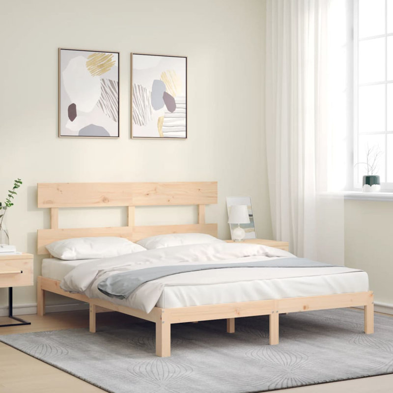 Bed Frame with Headboard, Brown, Kingsize (5')