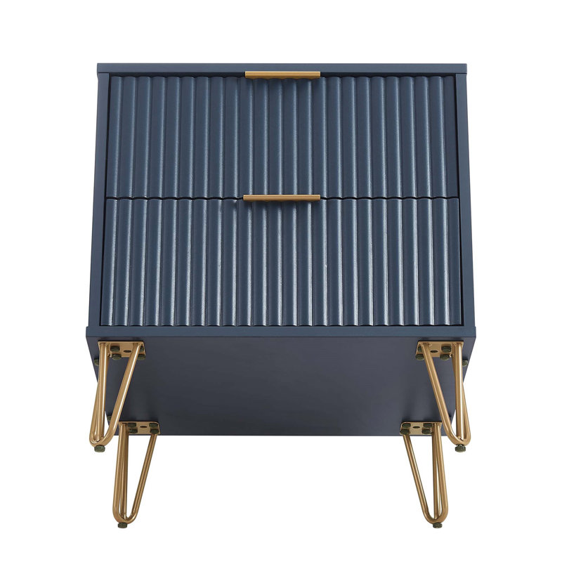 Table de chevet cannelée 20 po Dumbo (bleu minuit) Dumbo, Bleu foncé / or