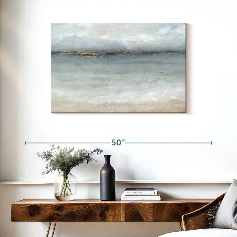Avery mer sereine or gris paysage, H 24 po x l 36 po