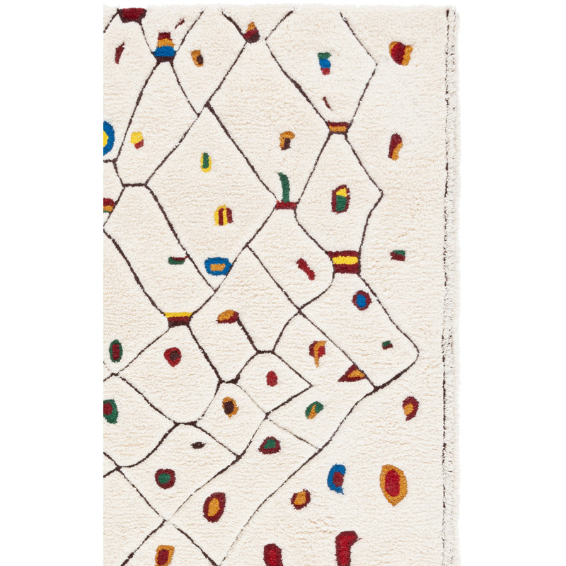 Kaloudis 922 Hand Tufted Wool/Cotton Abstract Indoor Use Only Rug in Ivory/Red, Rectangle 5' x 8'