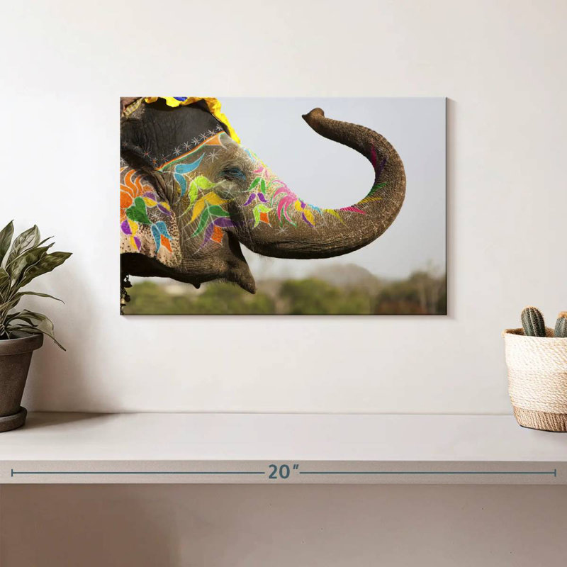 Brampt Smiling Painted Indian Elephant, 8" H x 12" W