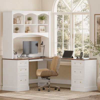 Bureau d'ordinateur en L avec huche arquée et stations de charge