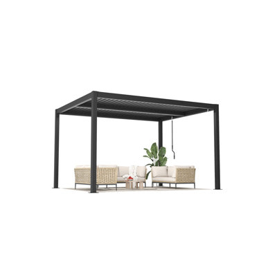 12' x 12' Louvered Pergola with Pull-Down Screens, Aluminum Outdoor Pergola with Retractable Roof for Patios, Decks & Backyards, Black