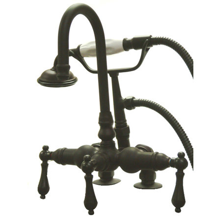 Vintage Triple Handle Deck Mounted Clawfoot Tub Faucet with Handshower, Oil Rubbed Bronze