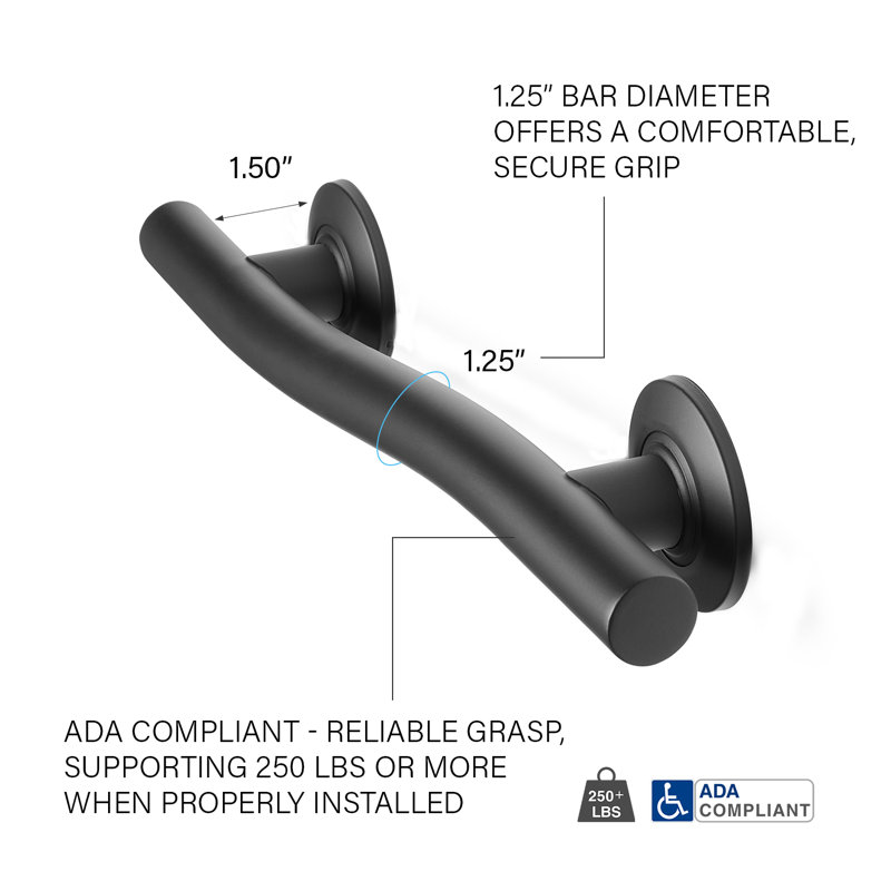 Lifestyle & Wellness Stainless Steel Wave Grab Bar, 5" H x 18" W, Matte Black