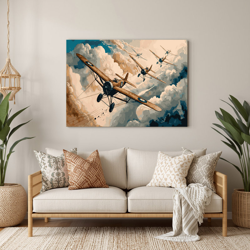 Transport, biplan, illustrations, métal beige, H 132 po x l 168 po x P 0,05 po