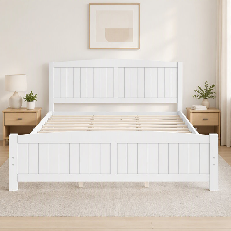 King Size Platform Bed, Solid Wood Platform Bed with Support Slats and Strong Structure, No Box Spring Needed, King