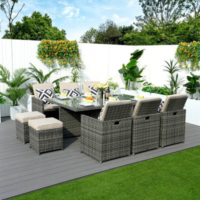 Ensemble repas d'extérieur carré pour 6 personnes avec coussins Xenia
