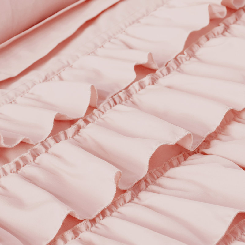 Blush Microfiber Ruffle Reversible Full Comforter Set