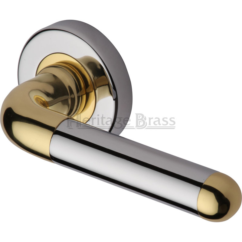 Heritage Brass Heritage Door Handle Lever Latch on Round Rose Vienna Design, Polished Chrome/Brass