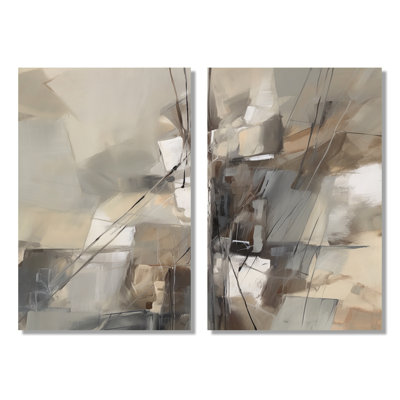 "Abstract Design Shapes - Abstract Collages", art mural abstrait beige, 2 pièces