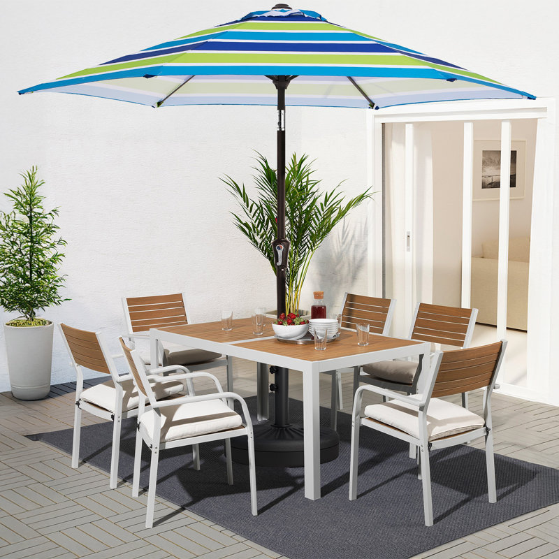 Parasol de marché avec manivelle Beka, Bleu / Vert, H 91,2 po x l 108 po x P 108 po