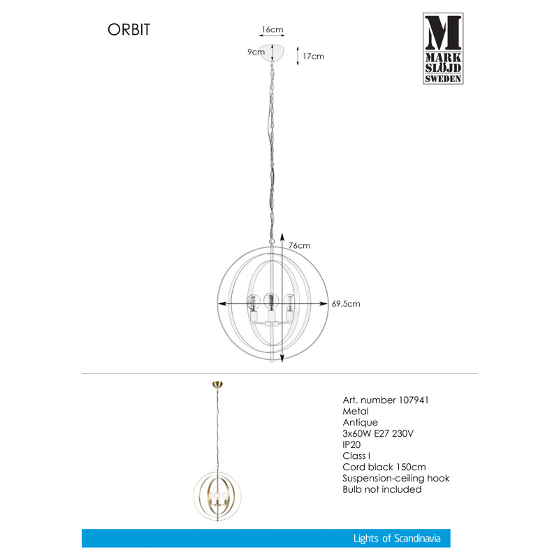 Roger 3 - Light Single Pendant, Antique