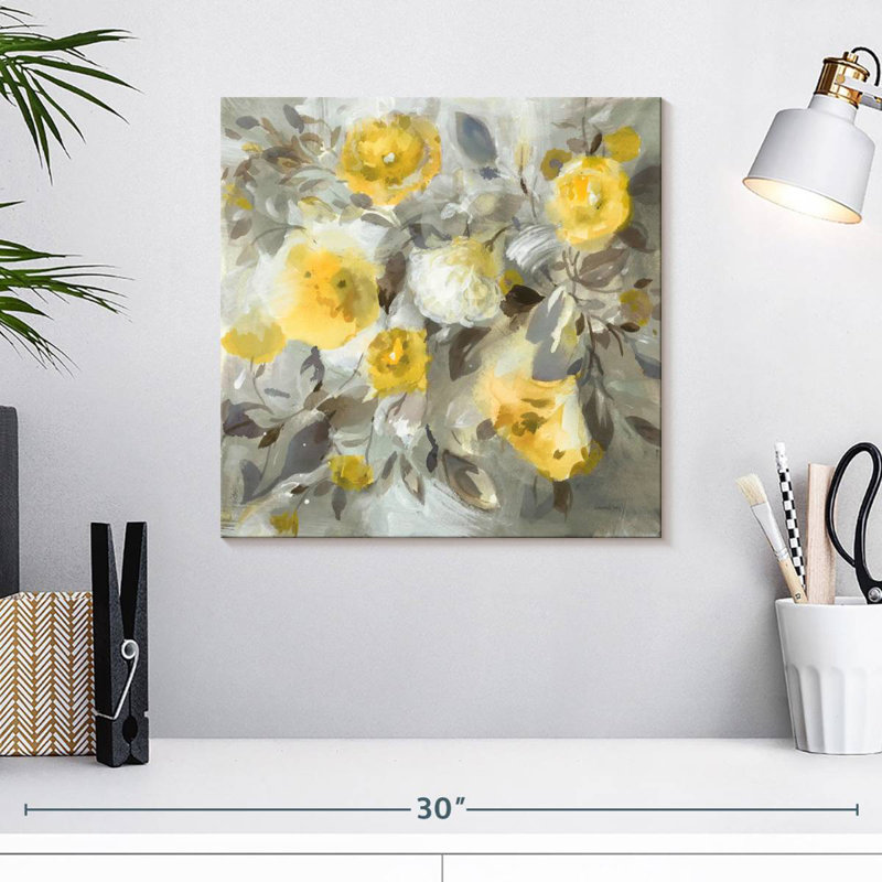 Avery Floral Uplift jaune gris, H 16 po x l 16 po