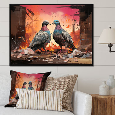 Grey And Pink Pigeons Serenade I - Pigeon Animal Wall Art