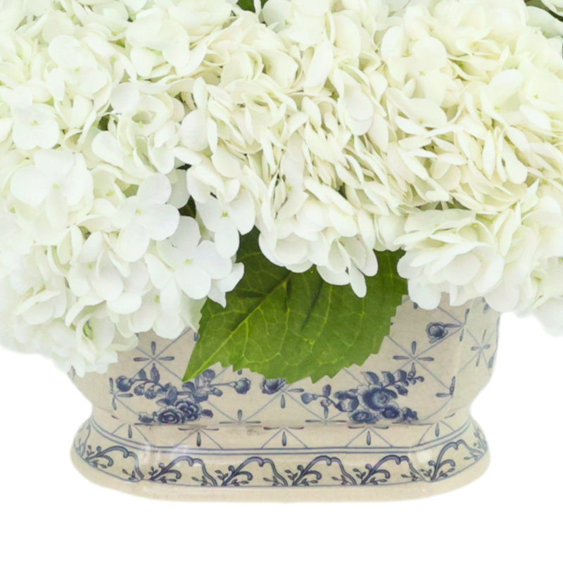 Cherry Blossom and Hydrangea Arrangement in Ceramic Vase