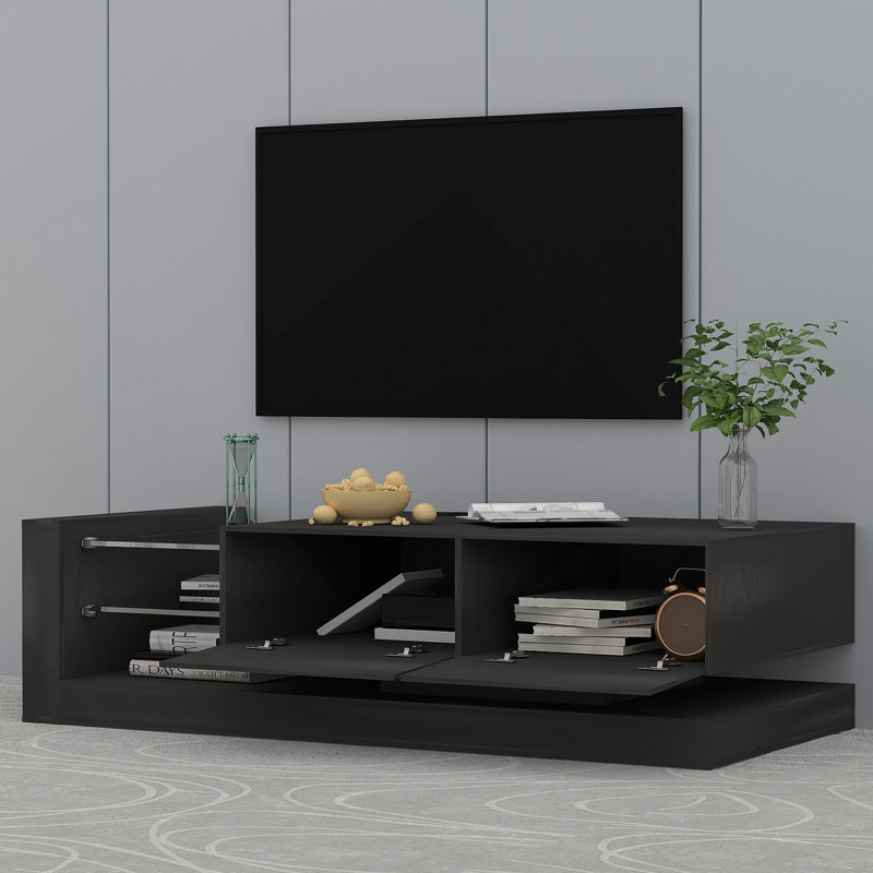 Console télé avec armoires de rangement, meuble télé à DEL 16 lumières changeantes