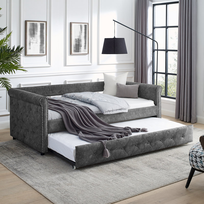 Canapé recouvert, Velours gris