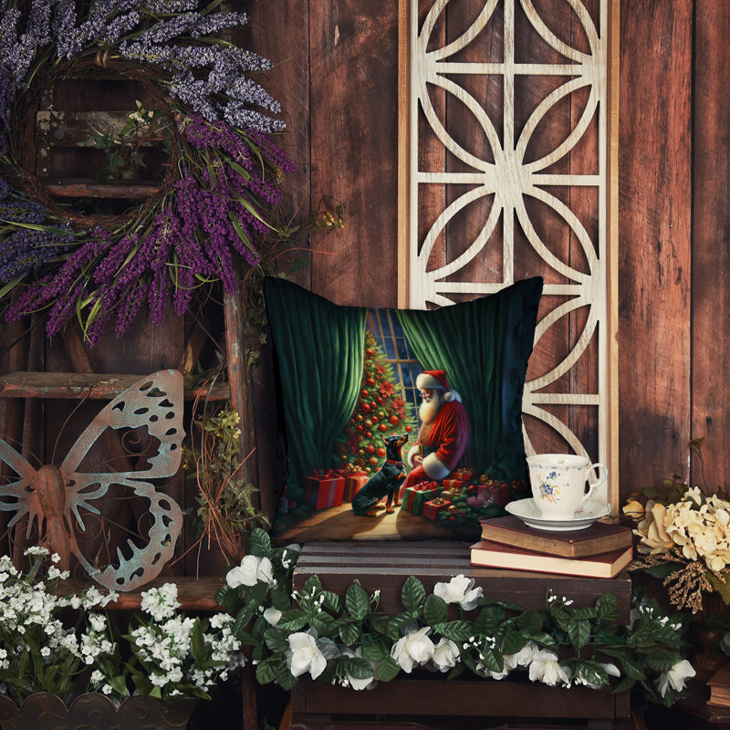 Coussin Doberman Pinscher and Santa Claus, H 14 po x l 14 po