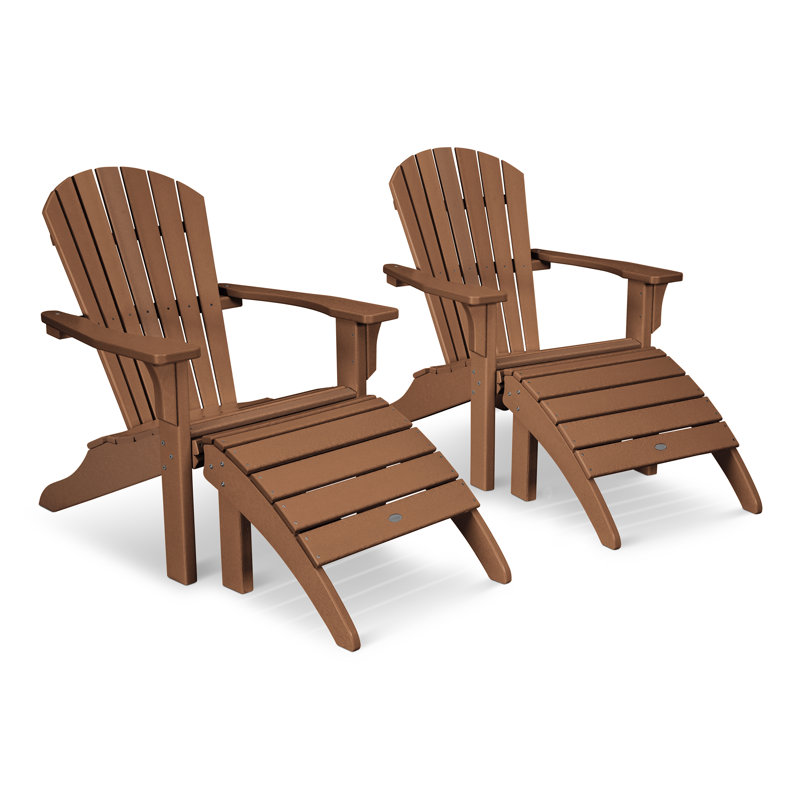 POLYWOOD Seashell Adirondack Set with Ottomans, Teak