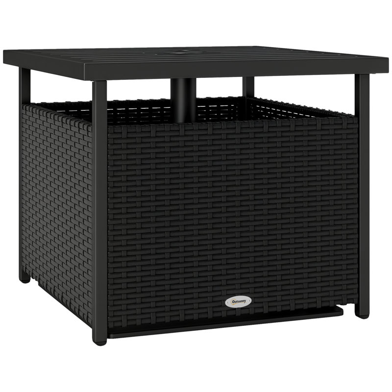 Table basse d'extérieur en rotin avec trou pour parasol, noir